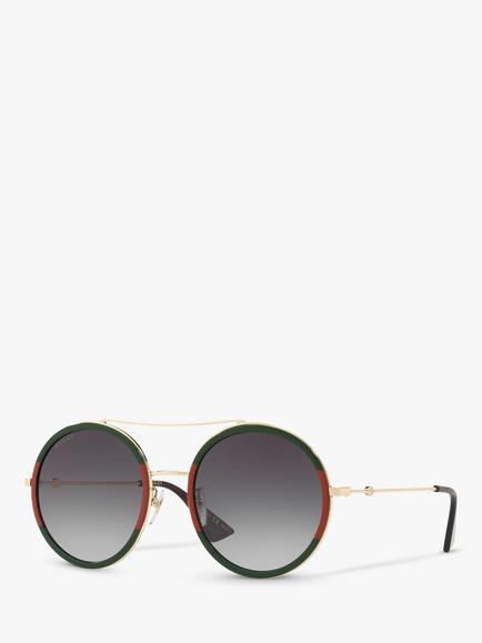 Gucci GG0061S Women's Polarised Round Sunglasses, Gold/Grey Gradient, Gold/Grey Gradient