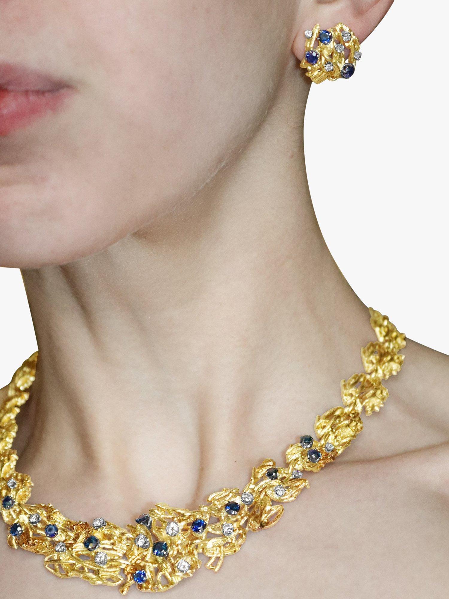 Product image 2 of 4, which shows Milton & Humble Jewellery Pre-Loved 18ct Yellow Gold Sapphire & Diamond Ornate Branch Collar Necklace, Dated London 1964