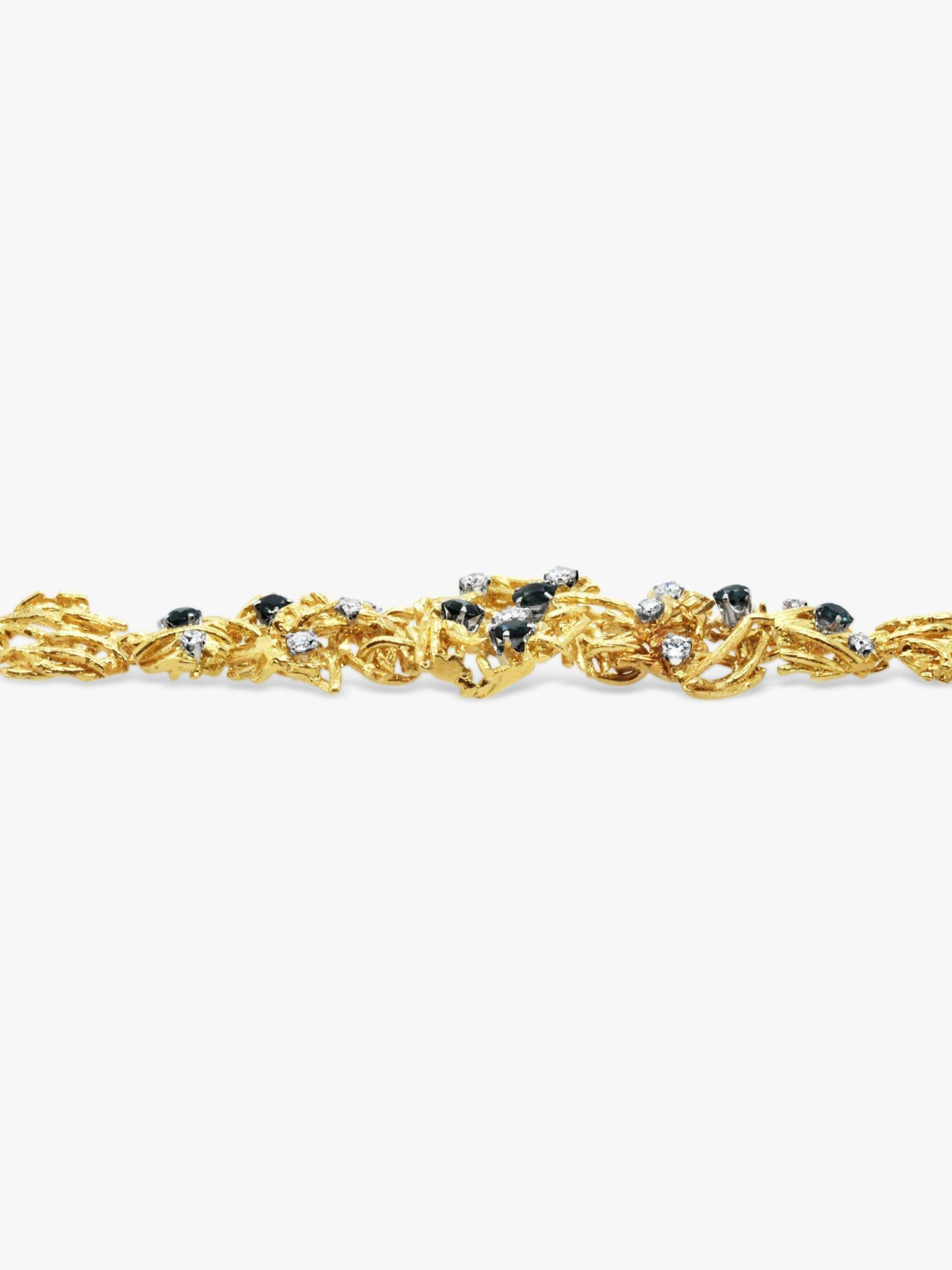 Product image 2 of 3, which shows Milton & Humble Jewellery Pre-Loved 18ct Yellow Gold Diamond & Sapphire Ornate Branch Bracelet, Dated London 1964-5