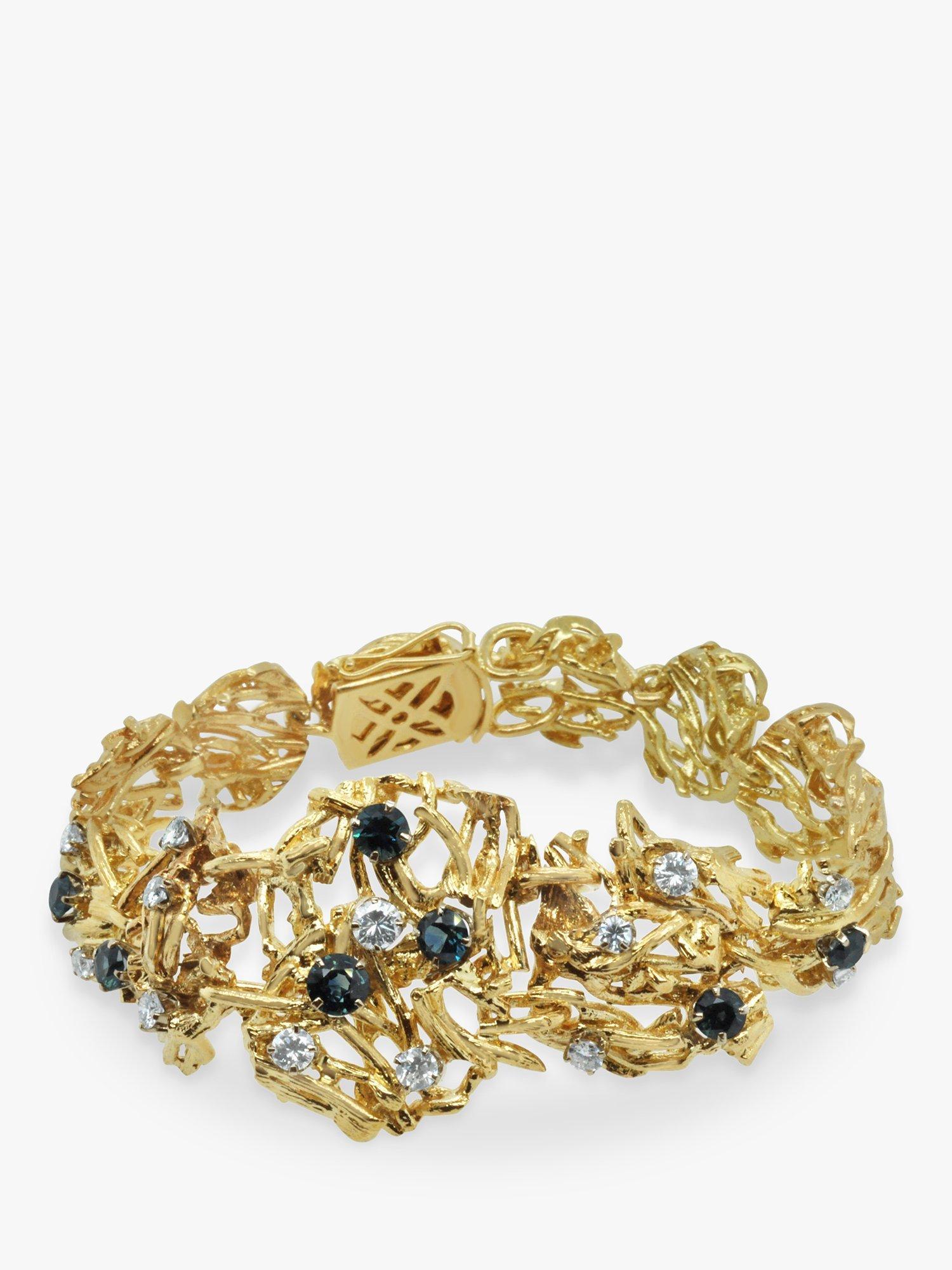 Product image 1 of 3, which shows Milton & Humble Jewellery Pre-Loved 18ct Yellow Gold Diamond & Sapphire Ornate Branch Bracelet, Dated London 1964-5