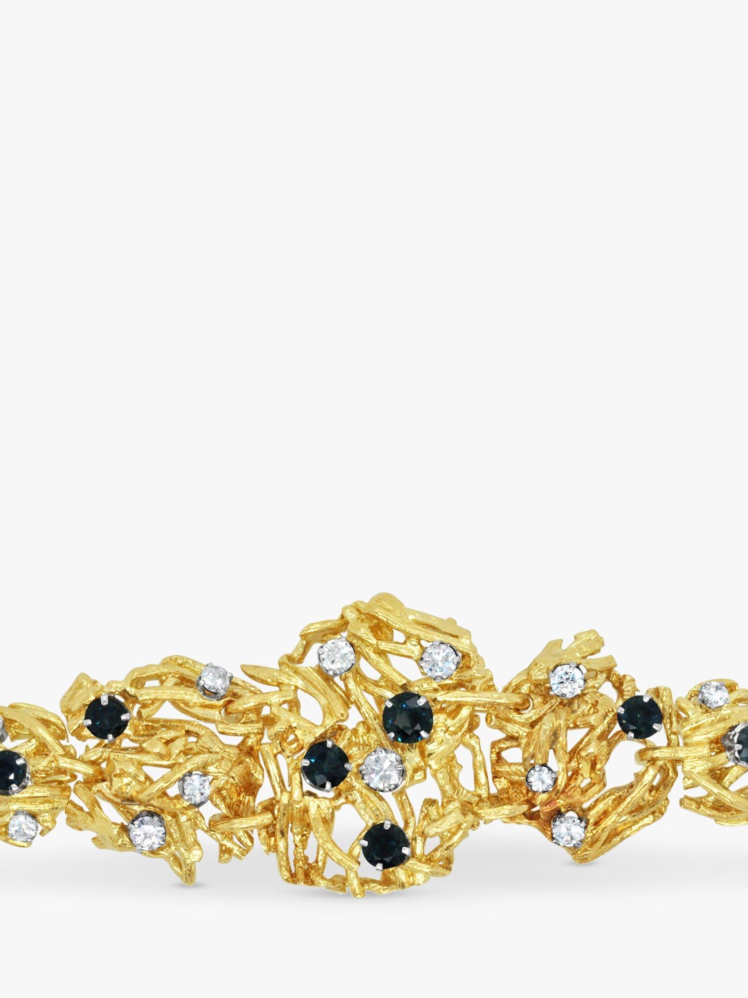 Product image 3 of 3, which shows Milton & Humble Jewellery Pre-Loved 18ct Yellow Gold Diamond & Sapphire Ornate Branch Bracelet, Dated London 1964-5