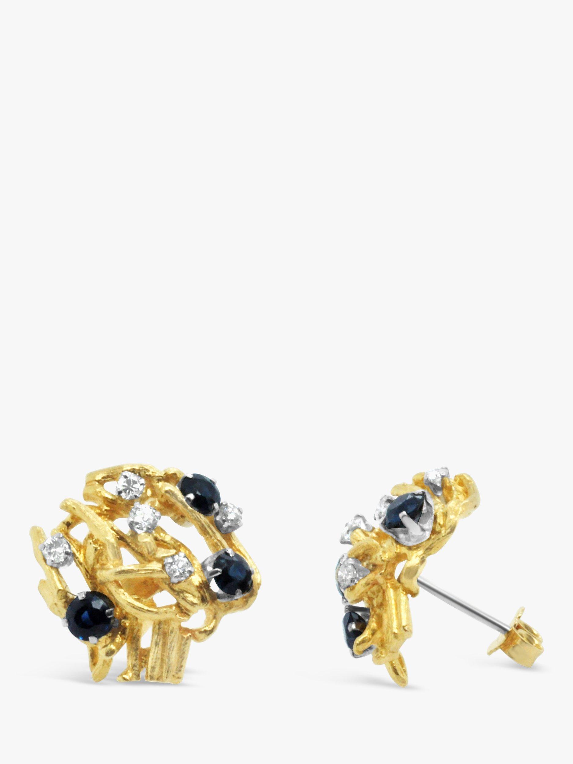 Product image 2 of 3, which shows Milton & Humble Jewellery Pre-Loved 18ct Yellow & White Gold Sapphire & Diamond Ornate Branch Stud Earrings