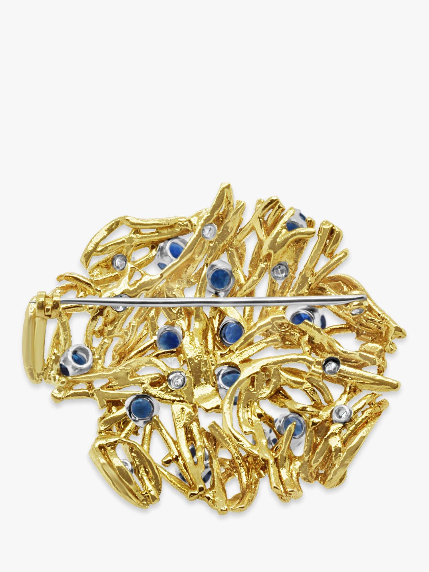 Product image 2 of 2, which shows Milton & Humble Jewellery Pre-Loved 18ct Yellow  & White Gold Sapphire & Diamond Branch Brooch, Dated London 1964-5