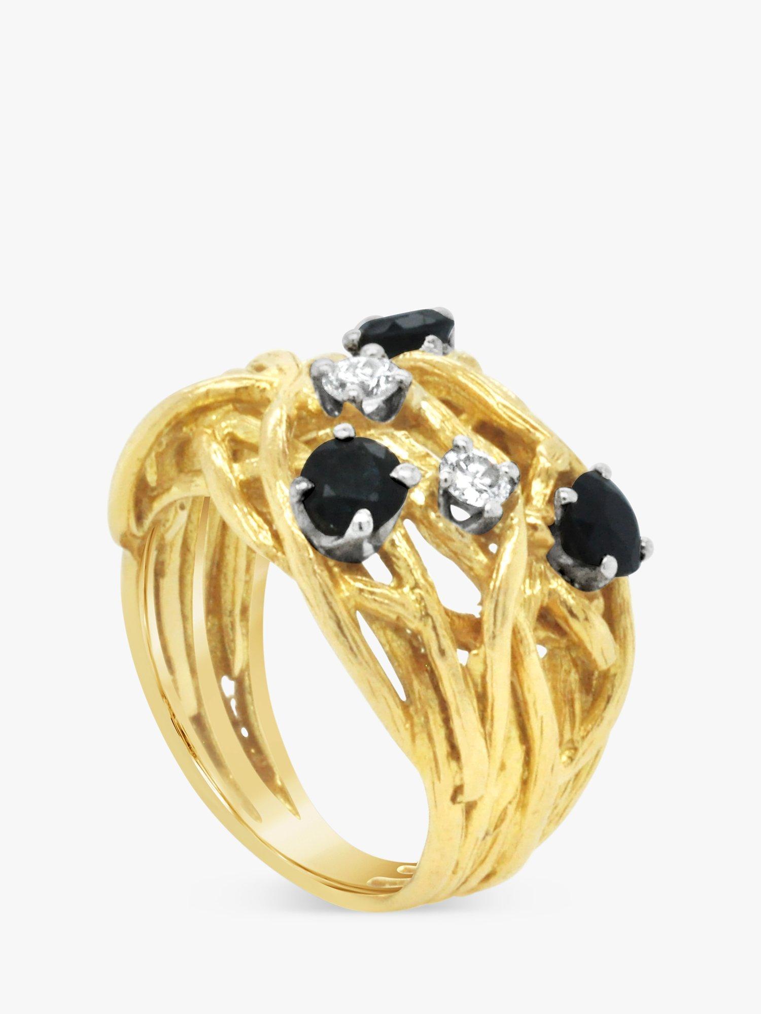 Product image 1 of 4, which shows Milton & Humble Jewellery Pre-Loved 18ct Yellow & White Gold Sapphire & Diamond Branch Ring, Dated London 1964-65