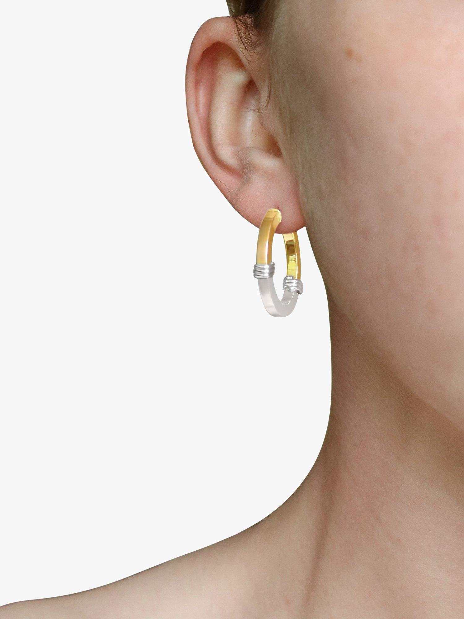 Product image 1 of 1, which shows Milton & Humble Jewellery Pre-Loved 9ct White & Yellow Gold Hoop Earrings, Dated Sheffield 2010