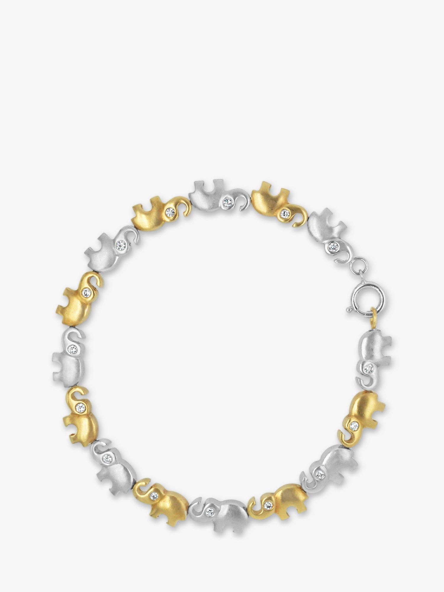 Product image 1 of 3, which shows Milton & Humble Jewellery Pre-Loved 9ct White & Yellow Gold Diamond Elephant Chain Bracelet