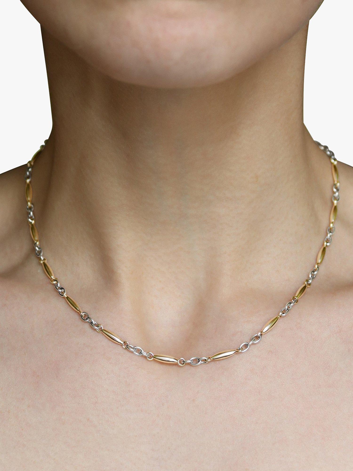 Product image 1 of 2, which shows Milton & Humble Jewellery Pre-Loved 9ct White & Yellow Gold Torpedo Link Chain Necklace, Dated Birmingham 2001