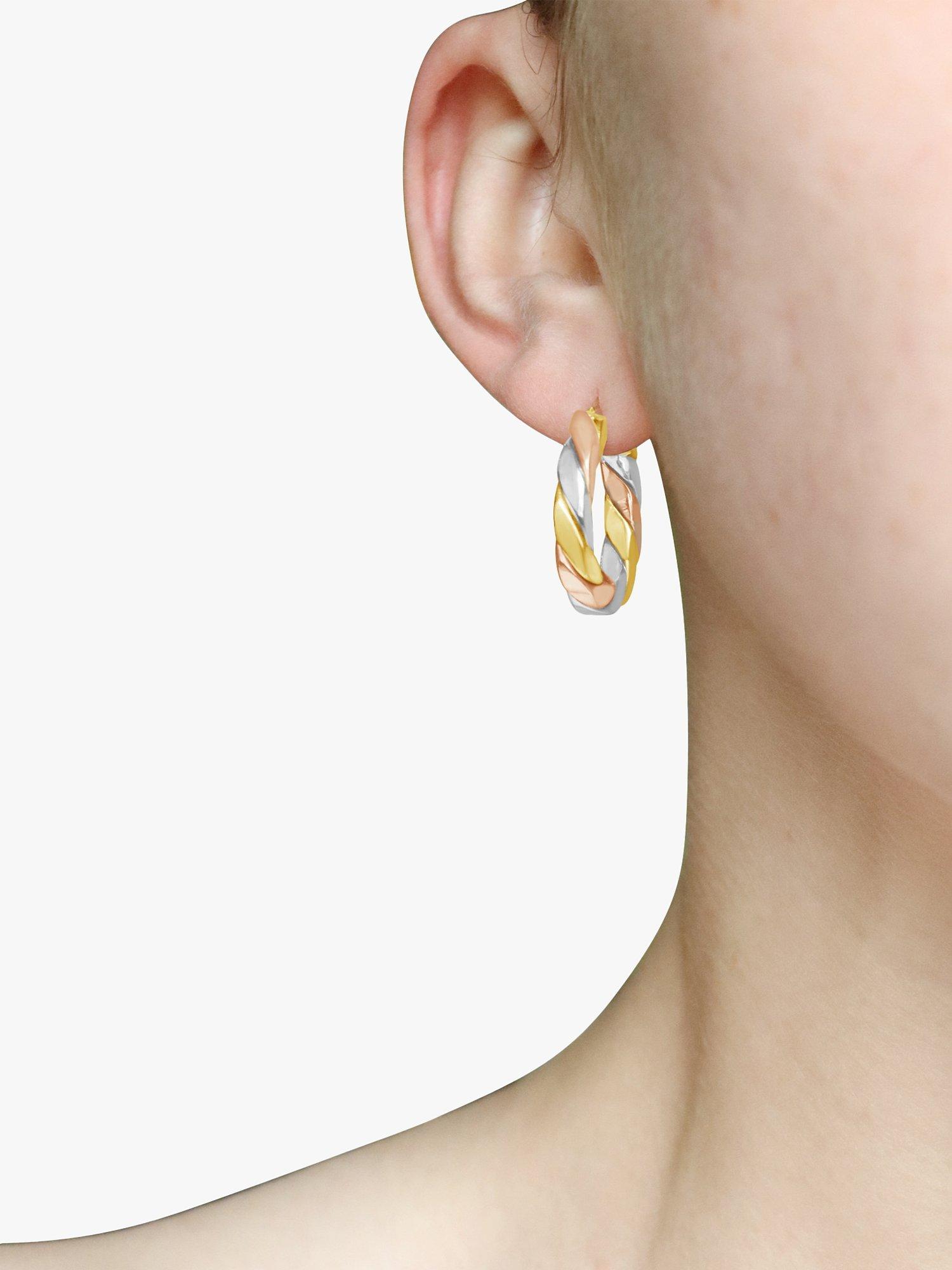 Product image 1 of 1, which shows Milton & Humble Jewellery Pre-Loved 9ct Yellow, White & Rose Gold Twisted Hoop Earrings