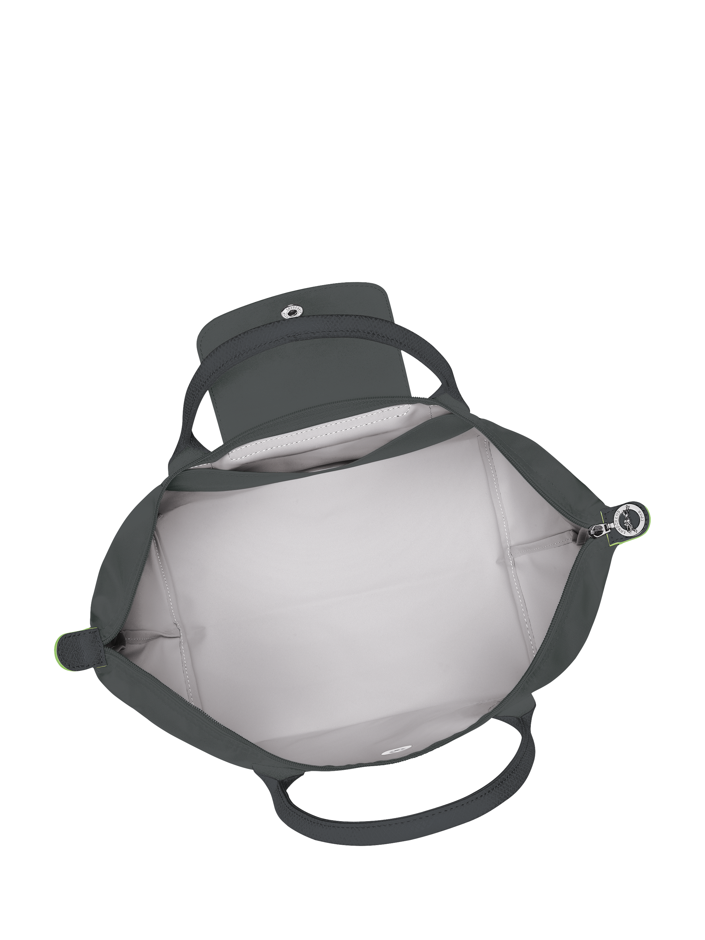 Product image 6 of 6, which shows Longchamp Le Pliage Green Recycled Canvas Small Top Handle Bag, Graphite