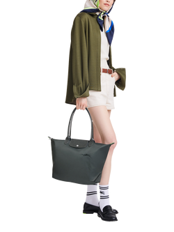 Longchamp Le Pliage Green Recycled Canvas Large Tote Bag - view 2, Graphite