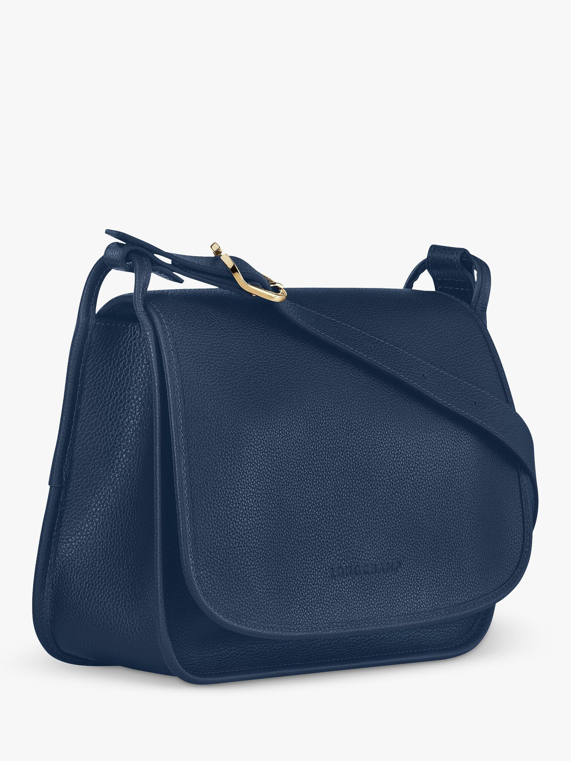 Product image 5 of 5, which shows Longchamp Le Foulonné Large Leather Flap Over Cross Body Bag, Navy
