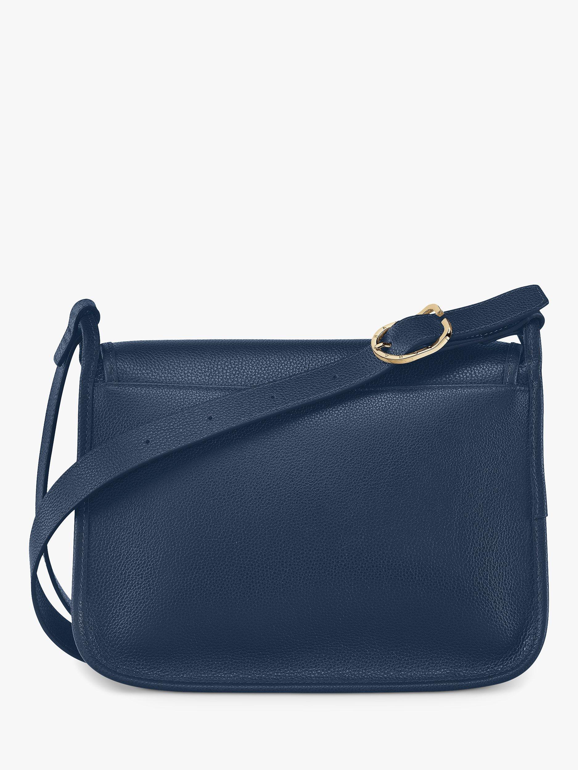 Product image 3 of 5, which shows Longchamp Le Foulonné Large Leather Flap Over Cross Body Bag, Navy