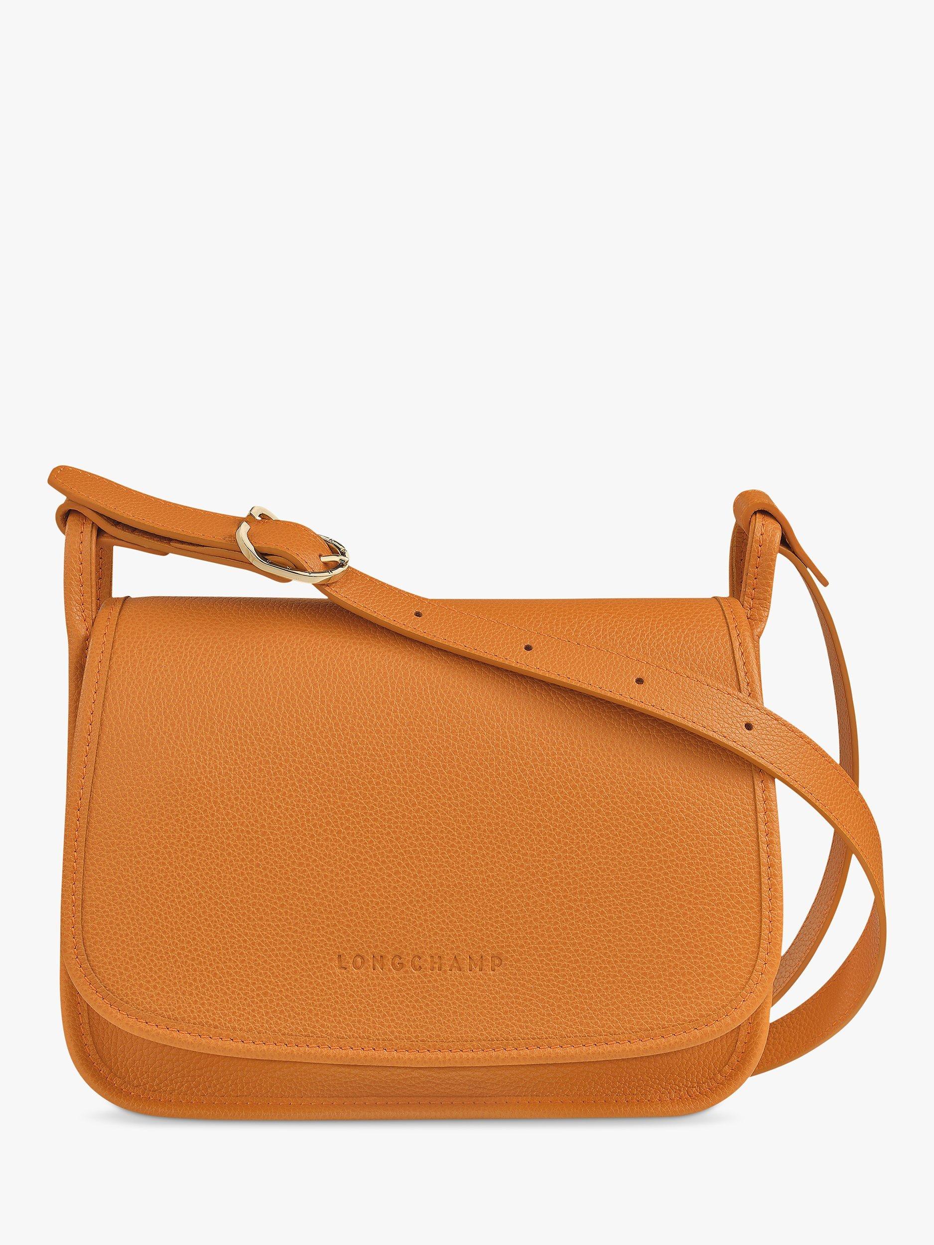 Longchamp Le Foulonné Medium Leather Flap Over Cross Body Bag, Saffron