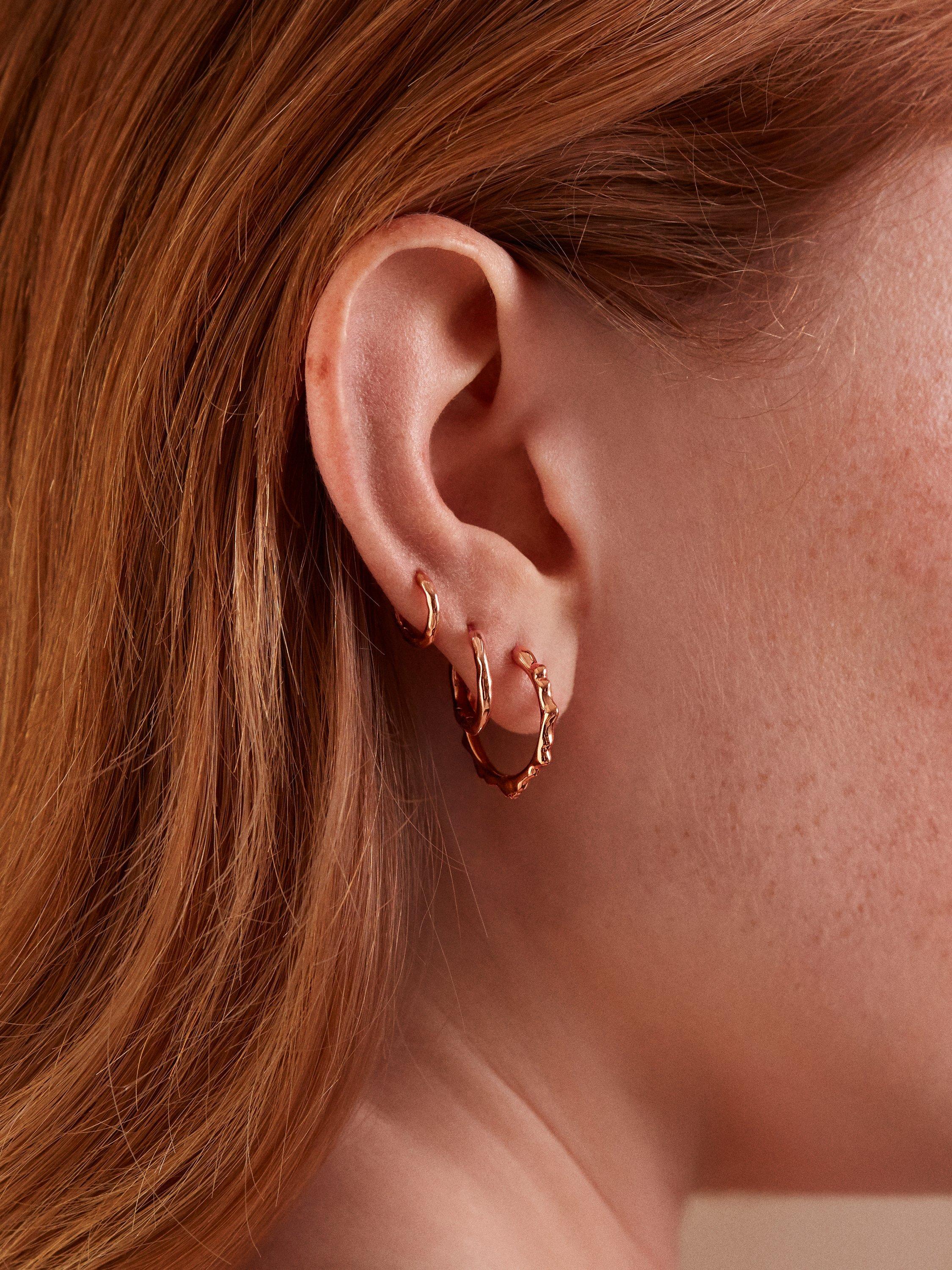 Product image 2 of 3, which shows Monica Vinader Siren Muse Huggie Earrings, Rose Gold