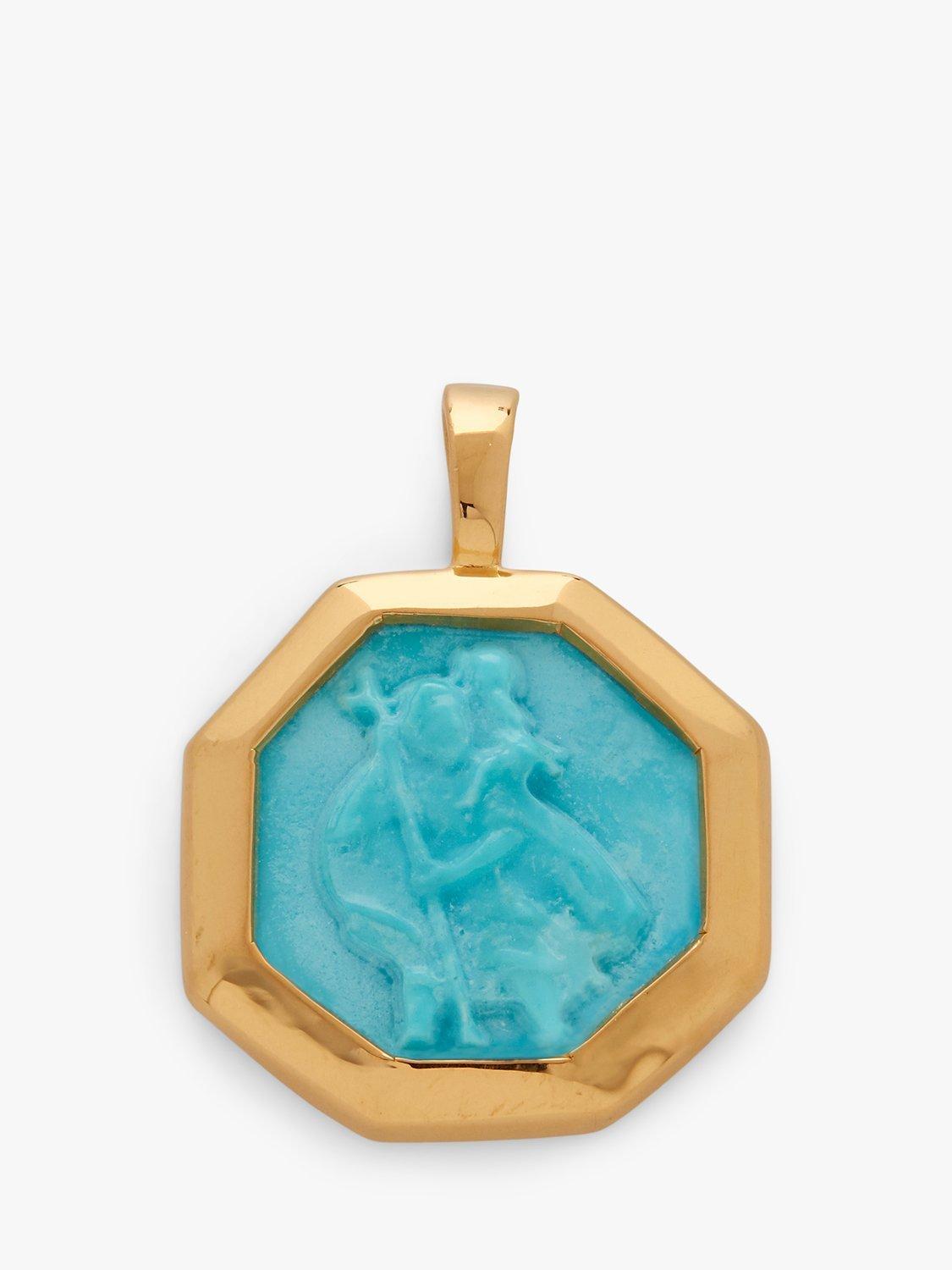 Product image 1 of 5, which shows Monica Vinader St. Christopher Pendant, Turquoise / Gold