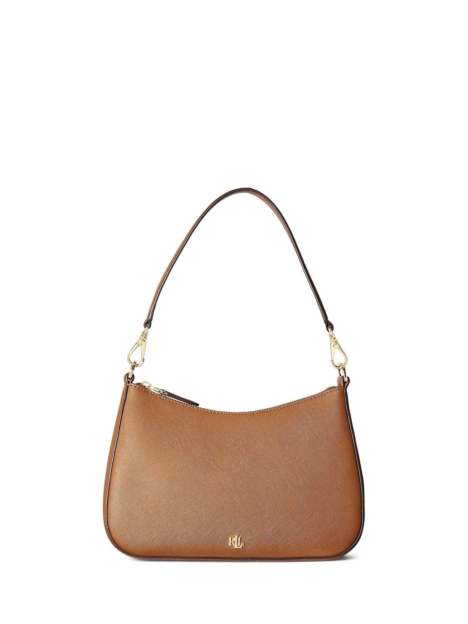 Product image 1 of 6, which shows Lauren Ralph Lauren Danni 26 Crosshatch Leather Shoulder Bag, Lauren Tan