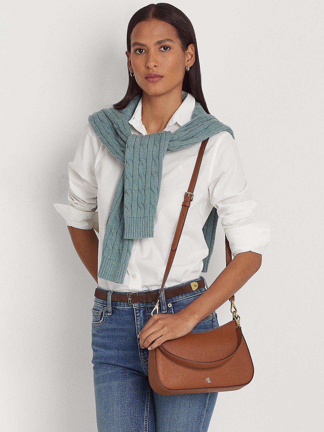 Product image 6 of 6, which shows Lauren Ralph Lauren Danni 26 Crosshatch Leather Shoulder Bag, Lauren Tan