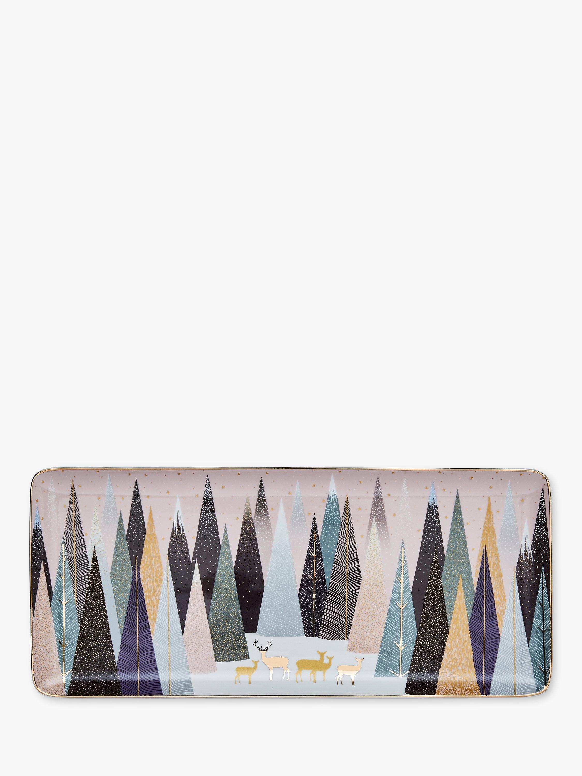 Sara Miller Christmas Frosted Pines 22-Carat Gold Fine China Sandwich Tray, 35.5cm, Multi