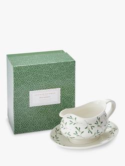 Sophie Conran for Portmeirion Mistletoe Porcelain Gravy Boat & Stand, 550ml, White/Green - view 2, White/Green