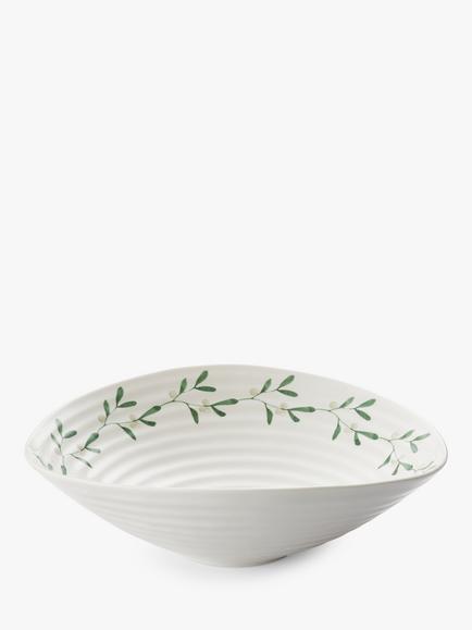 Sophie Conran for Portmeirion Mistletoe Porcelain Salad Bowl, 28.5cm, White/Green, White/Green
