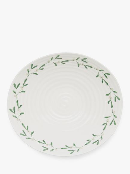 Sophie Conran for Portmeirion Mistletoe Porcelain Salad Bowl, 28.5cm, White/Green - view 2, White/Green