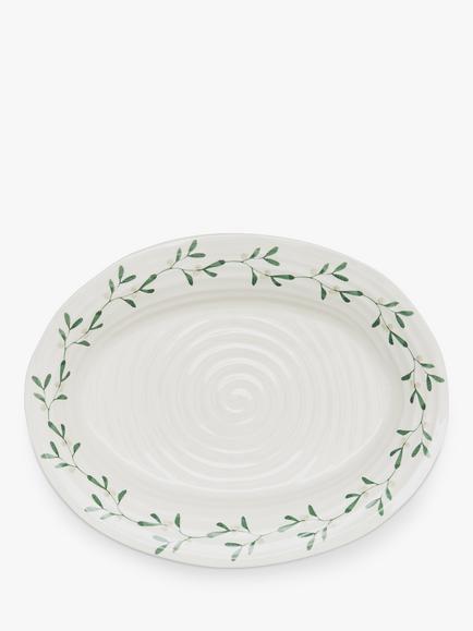 Sophie Conran for Portmeirion Mistletoe Porcelain Oval Serving Platter, 37cm, White/Green, White/Green