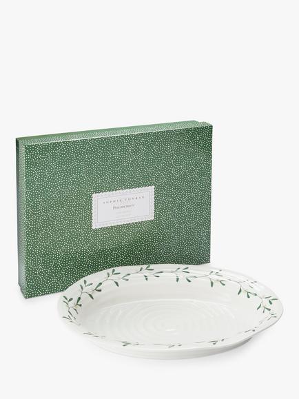 Sophie Conran for Portmeirion Mistletoe Porcelain Oval Serving Platter, 37cm, White/Green - view 2, White/Green