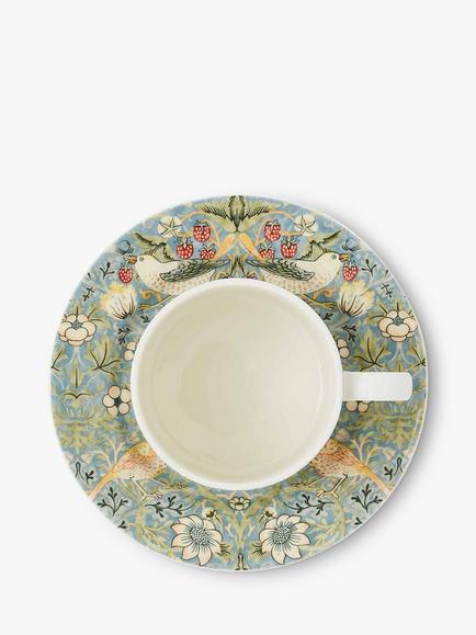 Morris & Co. Spode Strawberry Thief Cup & Saucer, 280ml, Blue/Multi - view 2, Blue/Multi