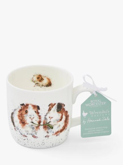 Wrendale Designs Lettuce Be Friends Guinea Pig Bone China Mug, 310ml, White/Brown, White/Brown