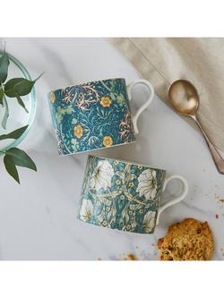Morris & Co. Spode Pimpernel Privat & Seaweed Mugs, Set of 2, 340ml, Blue/Multi, Blue/Multi