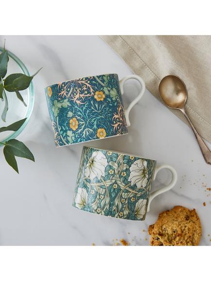 Morris & Co. Spode Pimpernel Privat & Seaweed Mugs, Set of 2, 340ml, Blue/Multi, Blue/Multi