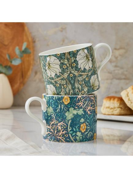 Morris & Co. Spode Pimpernel Privat & Seaweed Mugs, Set of 2, 340ml, Blue/Multi - view 2, Blue/Multi