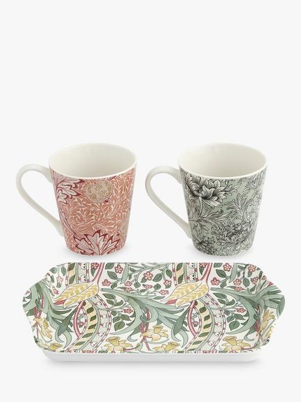 Morris & Co. Pimpernel Tray & 2 Daffodil Privat 180ml Mugs Set, Multi, Multi