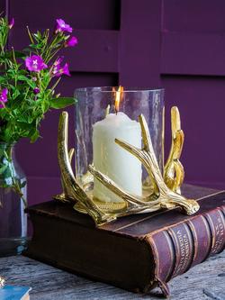 Culinary Concepts Antler Medium Hurricane Candle Holder, Gold - view 2, Gold