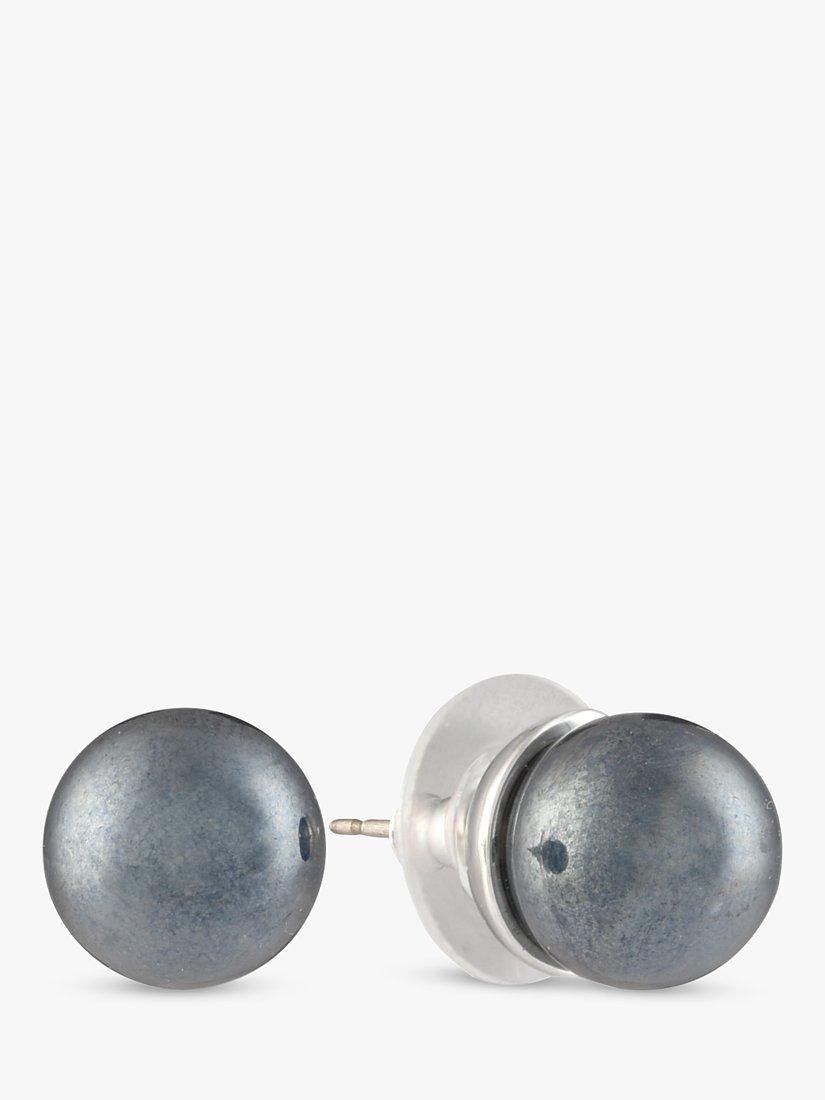 Product image 1 of 1, which shows Eclectica Pre-Loved Rhodium Plated Faux Pearl Stud Earrings, Dated Circa 1990s, Grey/Silver