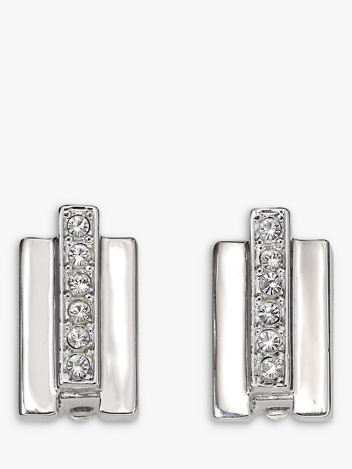 Product image 1 of 1, which shows Eclectica Pre-Loved Rhodium Plated Swarovski Crystal Rectangular Stud Earrings, Dated Circa 1990s