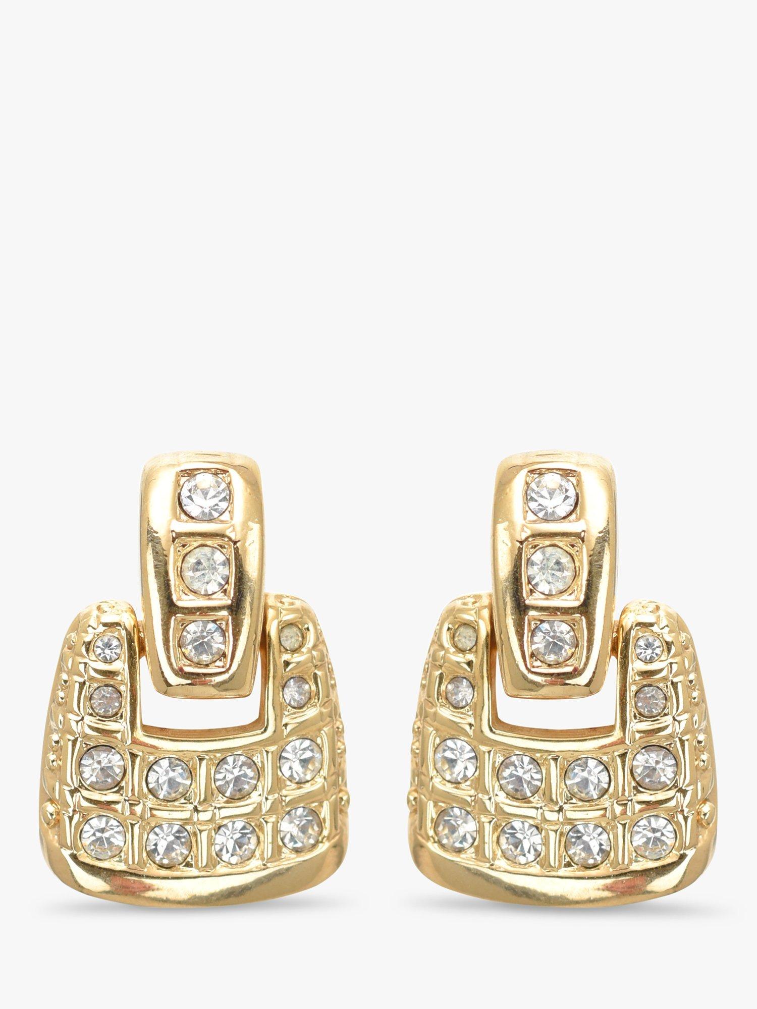 Product image 1 of 1, which shows Eclectica Pre-Loved 22ct Gold Plated Swarovski Crystal Drop Earrings, Gold