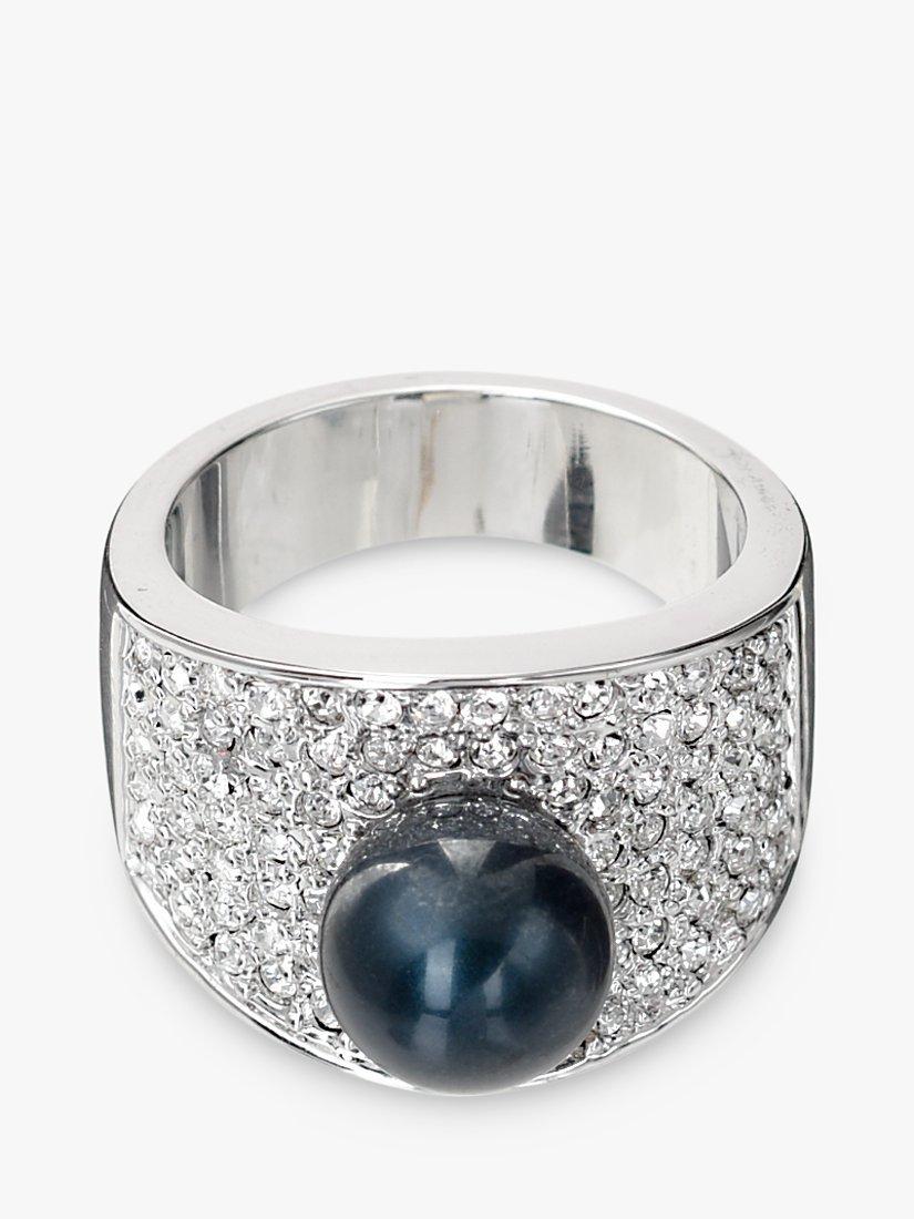 Eclectica Pre-Loved Rhodium Plated Swarovski Crystal and Faux Pearl Cocktail Ring, Silver