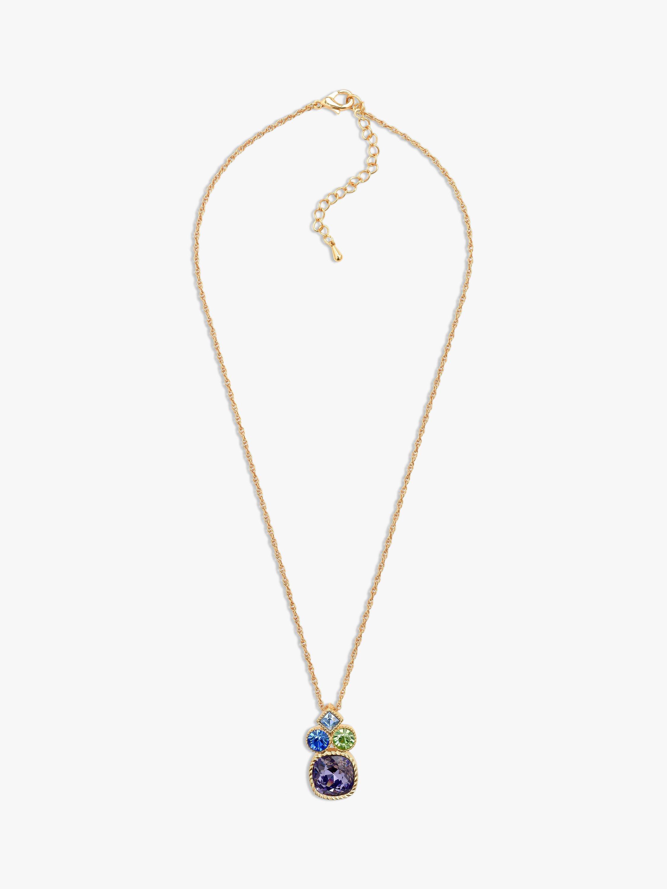 Eclectica Pre-Loved 22ct Gold Plated Cushion Cut Swarovski Crystal Pendant Necklace, Purple