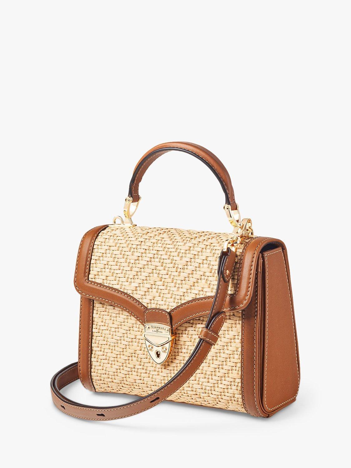 Product image 5 of 5, which shows Aspinal of London Mayfair Midi Raffian and Leather Handbag, Tan/Natural