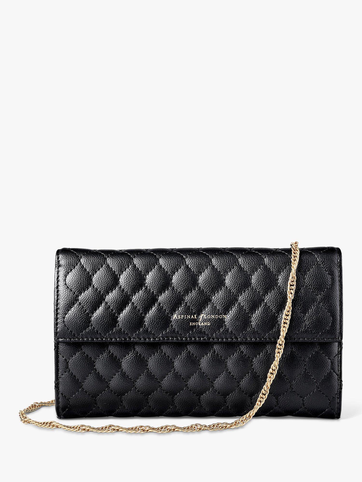 Aspinal of London Quilted Leather Clutch Bag, Black