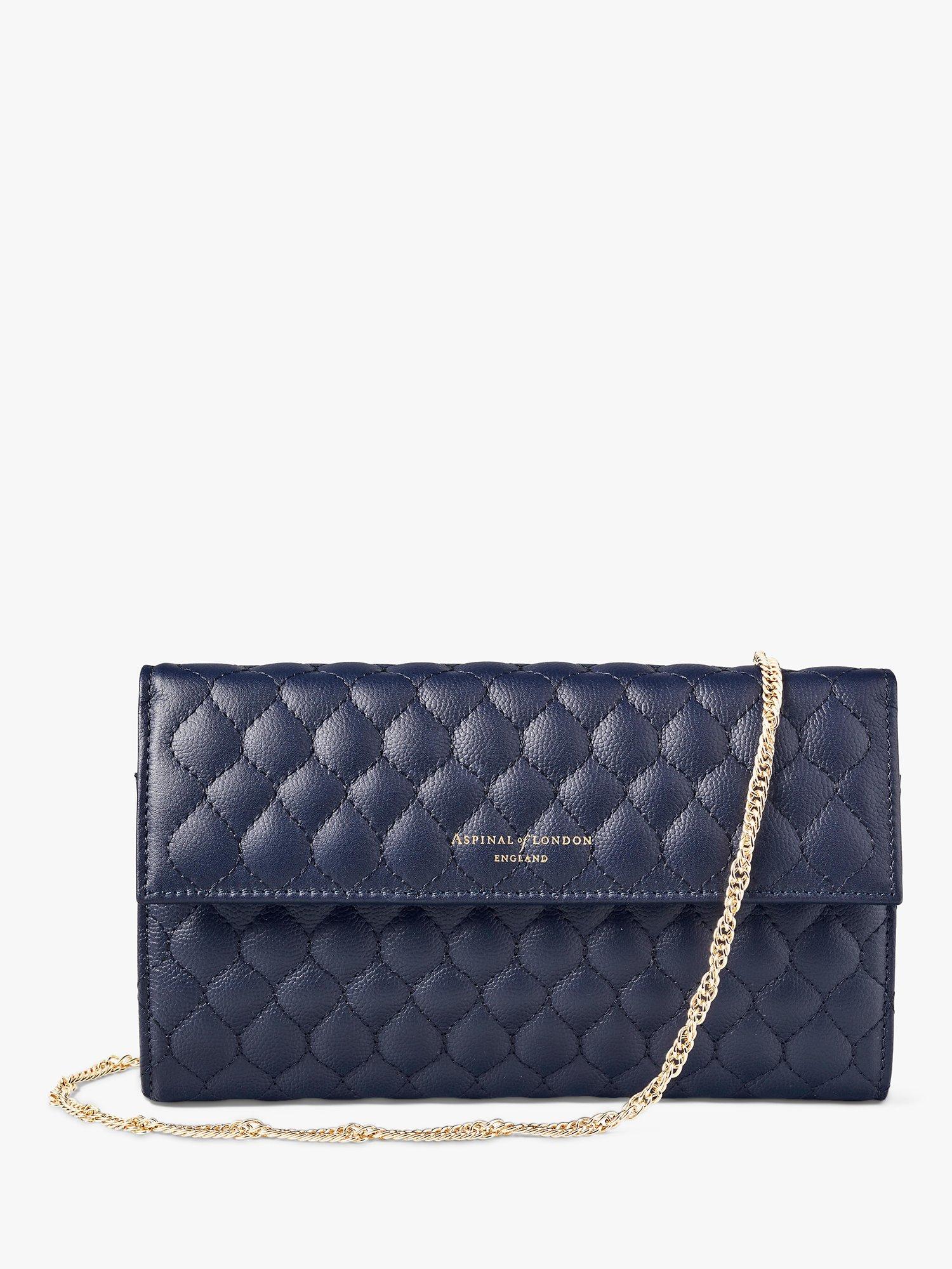 Aspinal of London Quilted Leather Clutch Bag, Navy