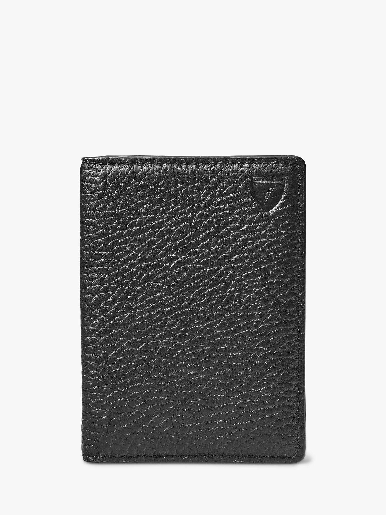 Product image 1 of 5, which shows Aspinal of London Double Fold Pebble Leather Card Holder, Black