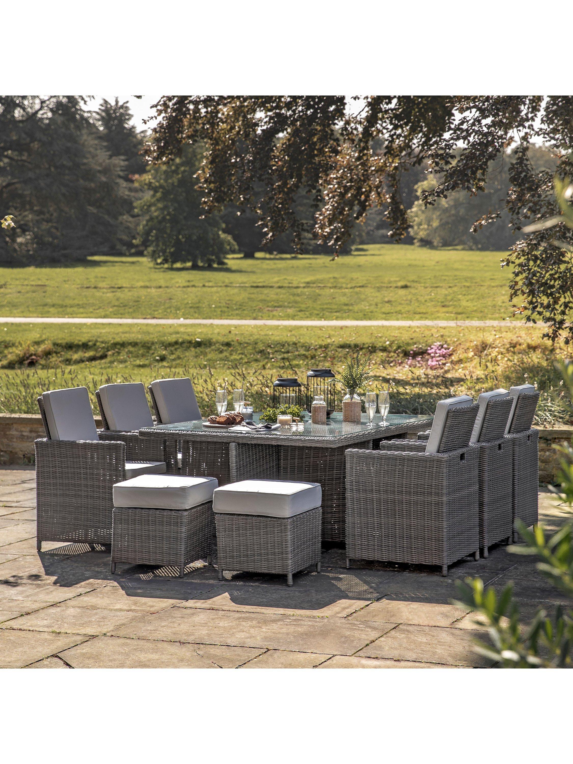 Gallery Direct Sovera 10-Seater Cube Square Garden Dining Table & Chairs Set, Grey