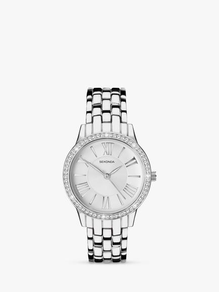 Sekonda Women's Cubic Zirconia Bracelet Strap Watch, Silver/White 40348.27