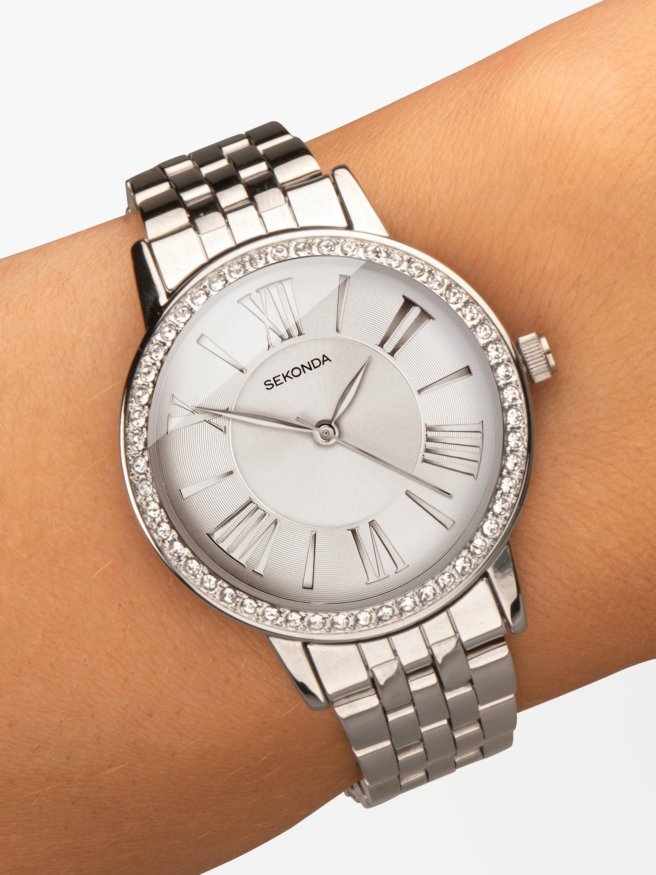 Product image 5 of 5, which shows Sekonda Women's Cubic Zirconia Bracelet Strap Watch, Silver/White 40348.27