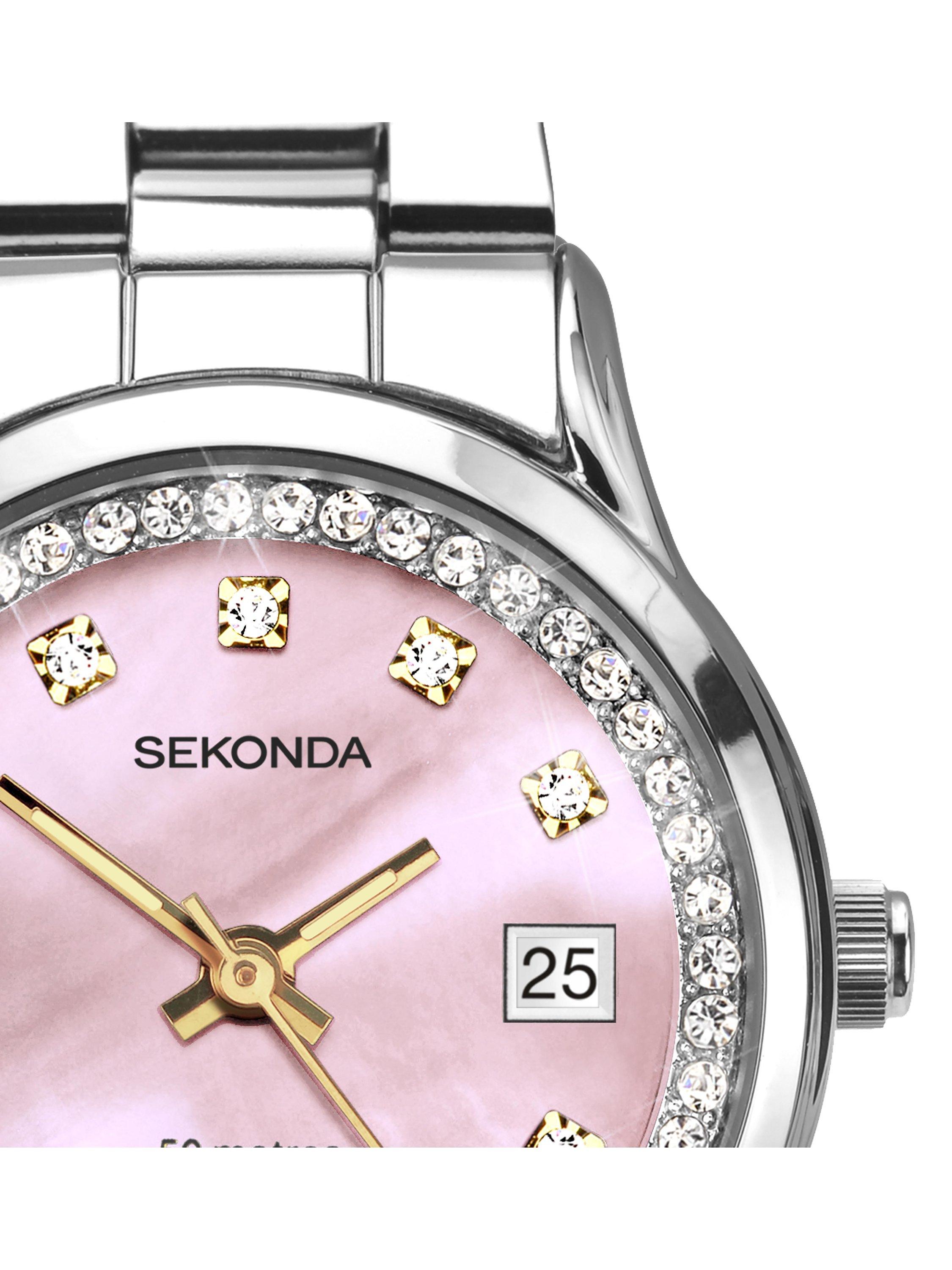 Product image 3 of 3, which shows Sekonda 40475.27 Women's Crystal Mother of Pearl Date Bracelet Strap Watch, Silver/Pink