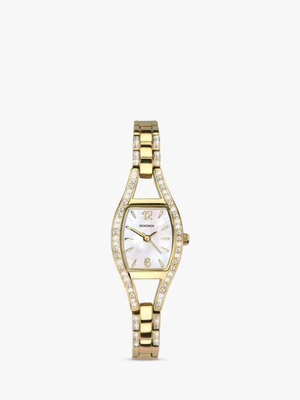 Sekonda 2392.27 Women's Cubic Zirconia Bracelet Strap Watch, Gold/Mother of Pearl, Gold/Mother of Pearl