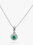 E.W Adams 18ct White Gold Emerald & Diamond Cluster Pendant Necklace