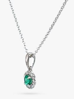 E.W Adams 18ct White Gold Emerald & Diamond Cluster Pendant Necklace - view 2, White Gold/Green